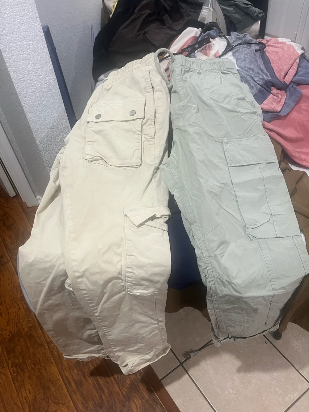 2pr Zara Men’s Cargo Pants - Light Green and Cream -